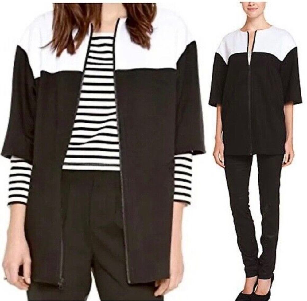 Alice + Olivia Black and White Coloblock Oversized Boxy Coat Jacket